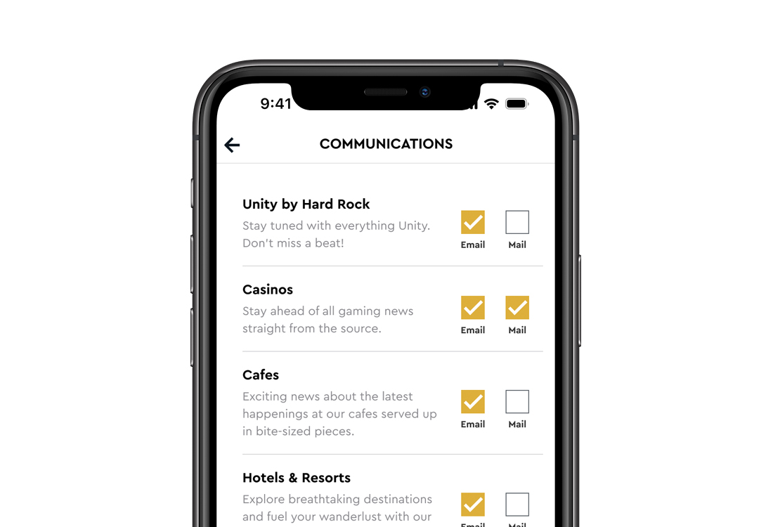 Unity App Account Profile screen